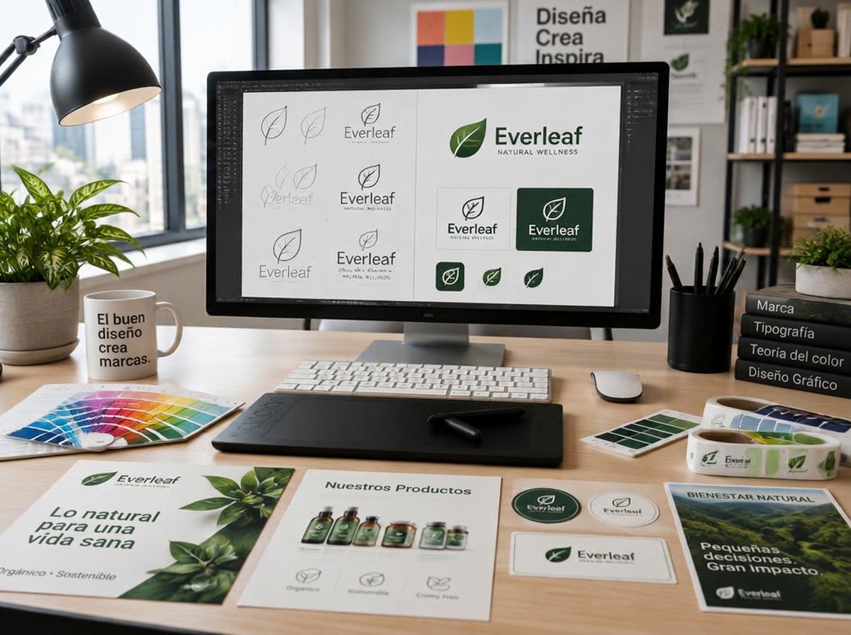 Mesa de trabajo de diseño gráfico ilustrativa